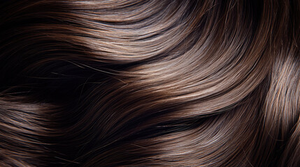 Fototapeta premium Close-up of smooth wavy brown hair texture with shiny highlights
