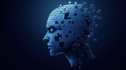 Obraz premium Mind unraveling puzzle pieces of consciousness in a dark digital space