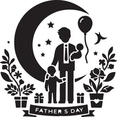 Happy Father's Day Silhouette Vector In White Background 