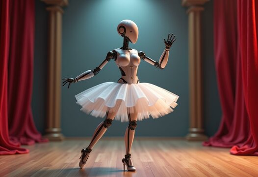 A robotic ballerina gracefully dances on stage  showcasing both technology and art.