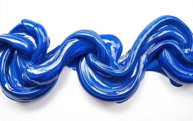 A thick stream of vivid blue paint twisting and curling against a clean white background