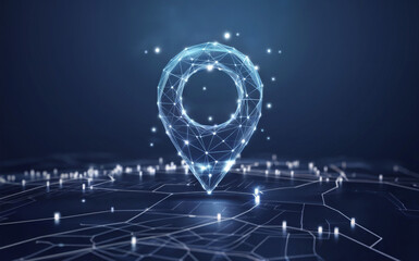 Naklejka premium A blue-toned world map with bright orange lines connecting location pins symbolizes global reach. This illustration is likely used to represent networks and connections between places