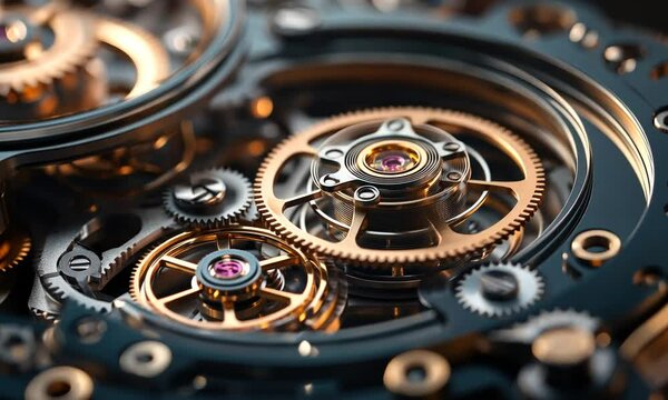 Intricate Watch Mechanism: A Close-Up of Gears and Springs
