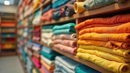 Colorful Fabric Display in Brightly Lit Textile Store
