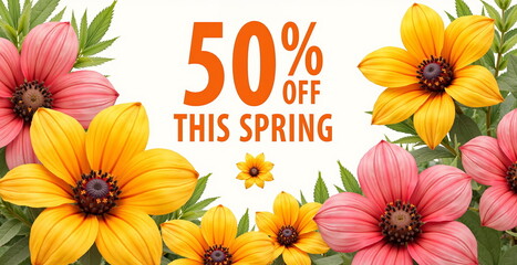 Colorful flowers promoting spring sale