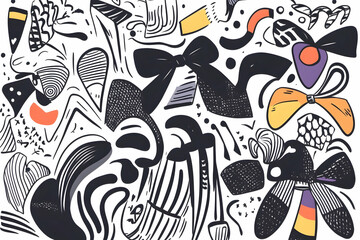 Abstract doodle art background design; playful shapes, white backdrop, website graphic.