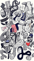 Abstract Doodle Art Whimsical design, chaotic background, graphic design element.