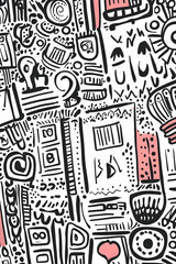 Abstract Doodle Cityscape Pattern Background Design.