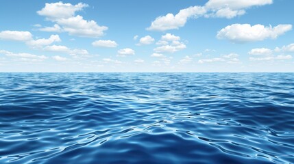 Obraz premium Calm ocean surface under a blue sky with fluffy white clouds.