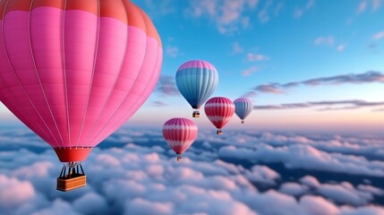 Obraz premium A group of hot air balloons flying above the clouds