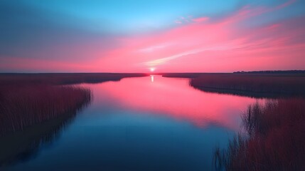 Fototapeta premium Pink Sunset Reflection on Lake