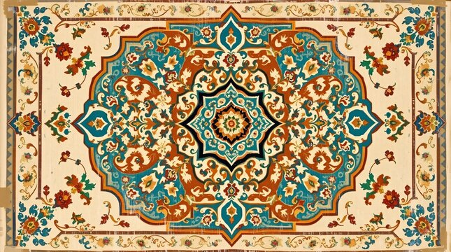 Intricate Persian Carpet Texture with Vibrant Colors and Detailed Patterns.