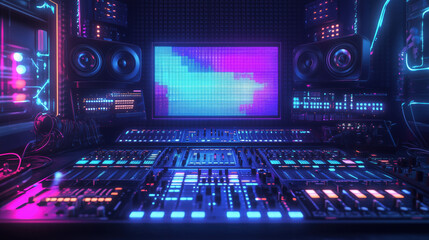 Obraz premium Dynamic Digital Design Featuring Vibrant Waveforms, Sound Spectrums, and Luminous Graphics, Ideal for Sound Engineering, Music Technology, and Multimedia Presentations