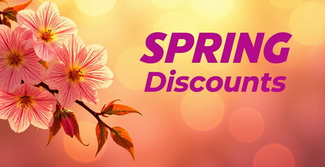 Spring flowers with discounts on colorful background