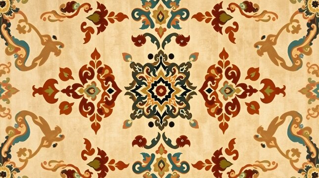 Intricate Persian Carpet Texture with Vibrant Colors and Detailed Patterns.