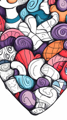 Colorful Doodle Art Heart Design, Abstract Background, Illustration, Digital Print.