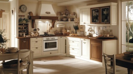 Fototapeta premium Cozy and Elegant Modern Kitchen with Warm Wooden Accents