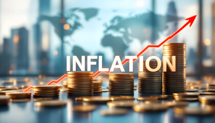 Rising Inflation with Coins and Graph, Global Economic Inflation Concept, Financial Crisis and Inflation Illustration