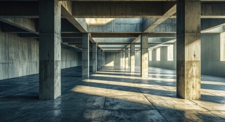 Architectural Abstraction: Empty Concrete Space with Intricate Structure and Indoor Texture