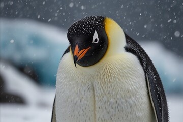 Fototapeta premium Adorable Emperor Penguin Standing on Snow in Pristine Antarctic Landscape