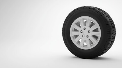 Obraz premium White Alloy Wheel with Black Tire on Minimalist Background