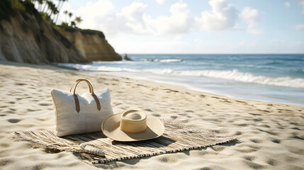 Tranquil Beachside Leisure: Chic Accessories Adorning a Coastal Landscape for Perfect Relaxation