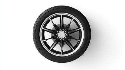 Obraz premium Stylish Black Car Wheel with Silver Accents on White Background