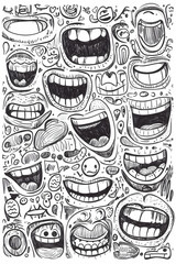 Doodle mouths laughing expressions graphic design illustration background.