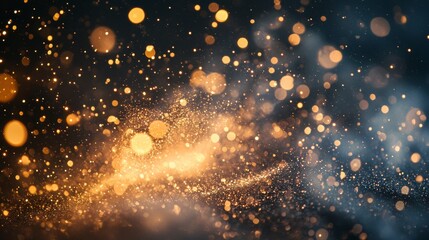 Golden glittering particles on a dark background