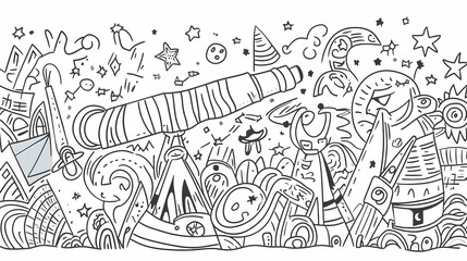 Fototapeta premium Doodle Space Exploration Telescope Stars Universe Background Design.