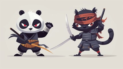 illustraction of techwear chibi panda ninjas robot mecha future JAPANESE VIBE detailed design for streetwaer and urban style t-shirts design