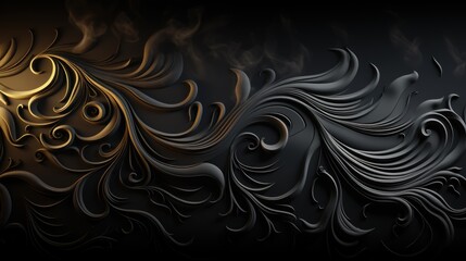Abstract Dark Gold and Black Swirls: Elegant 3D Floral Design