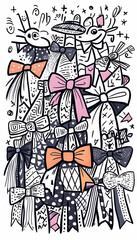 Festive Cartoon Animals with Bows, Party Background, Gift Wrapping Design.