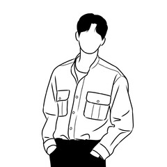 Vector Illustration Black and White Korean Pop Boy Group Fashion Style  
