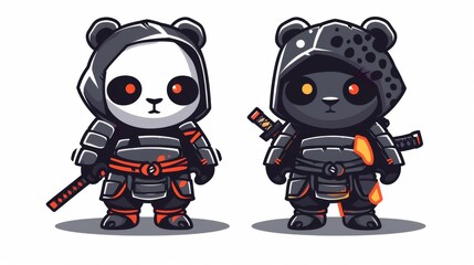 illustraction of techwear chibi panda ninjas robot mecha future JAPANESE VIBE detailed design for streetwaer and urban style t-shirts design