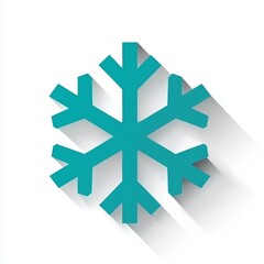 Snowflake design in teal color with a shadow effect on a white background for winter aesthetics
