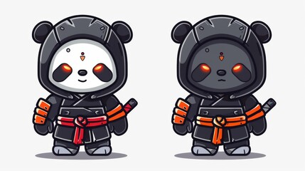 illustraction of techwear chibi panda ninjas robot mecha future JAPANESE VIBE detailed design for streetwaer and urban style t-shirts design