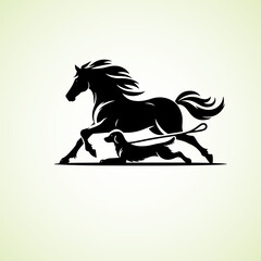Horse and Dog running side by side, vector silhouette