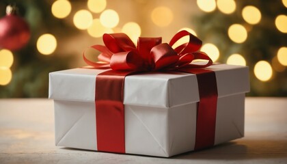 Obraz premium Close-up of a gift box on a softly glowing festive scene