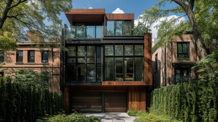Modern Architectural Design with Large Windows Surrounded by Nature