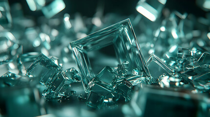 Teal 3D Glass Cubes Shattered Abstract Background