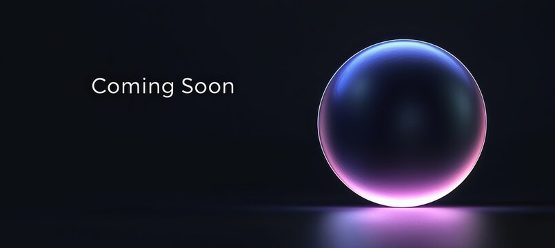 Futuristic Coming Soon Banner with Gradient Sphere on Black Background for Premium Design