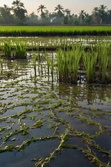 view of rice plants in the rice fields