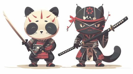 illustraction of techwear chibi panda ninjas robot mecha future JAPANESE VIBE detailed design for streetwaer and urban style t-shirts design