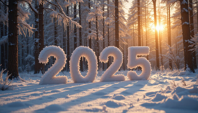 Golden Hour in a Snowy Forest with Natural 2025 Patterns and Magical Light Reflections