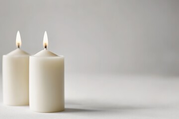 Softly glowing candles create serene atmosphere against minimali