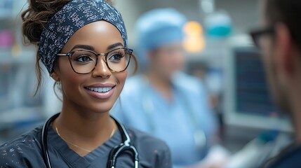 A Smiling Female Doctor Wearing Glasses In A Hospital