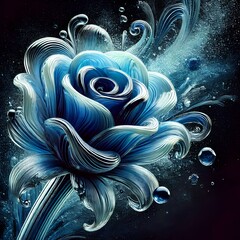 Glass blowing effect on a blue rose. The transparency and fluidity of glass conveys the essence of the object in artistic form.