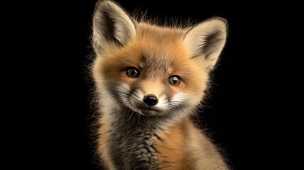Obraz premium Adorable red fox kit portrait against black background.