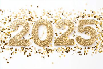 Golden Glitter 2025 New Year Celebration Lettering for Holiday Greeting Cards and Festive Posters